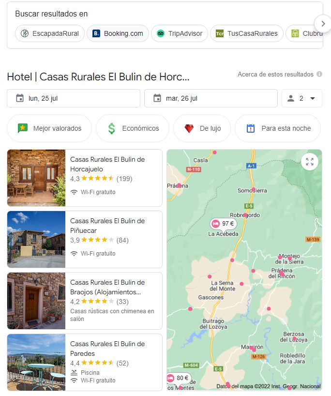 resultados personalizados de google para hoteles